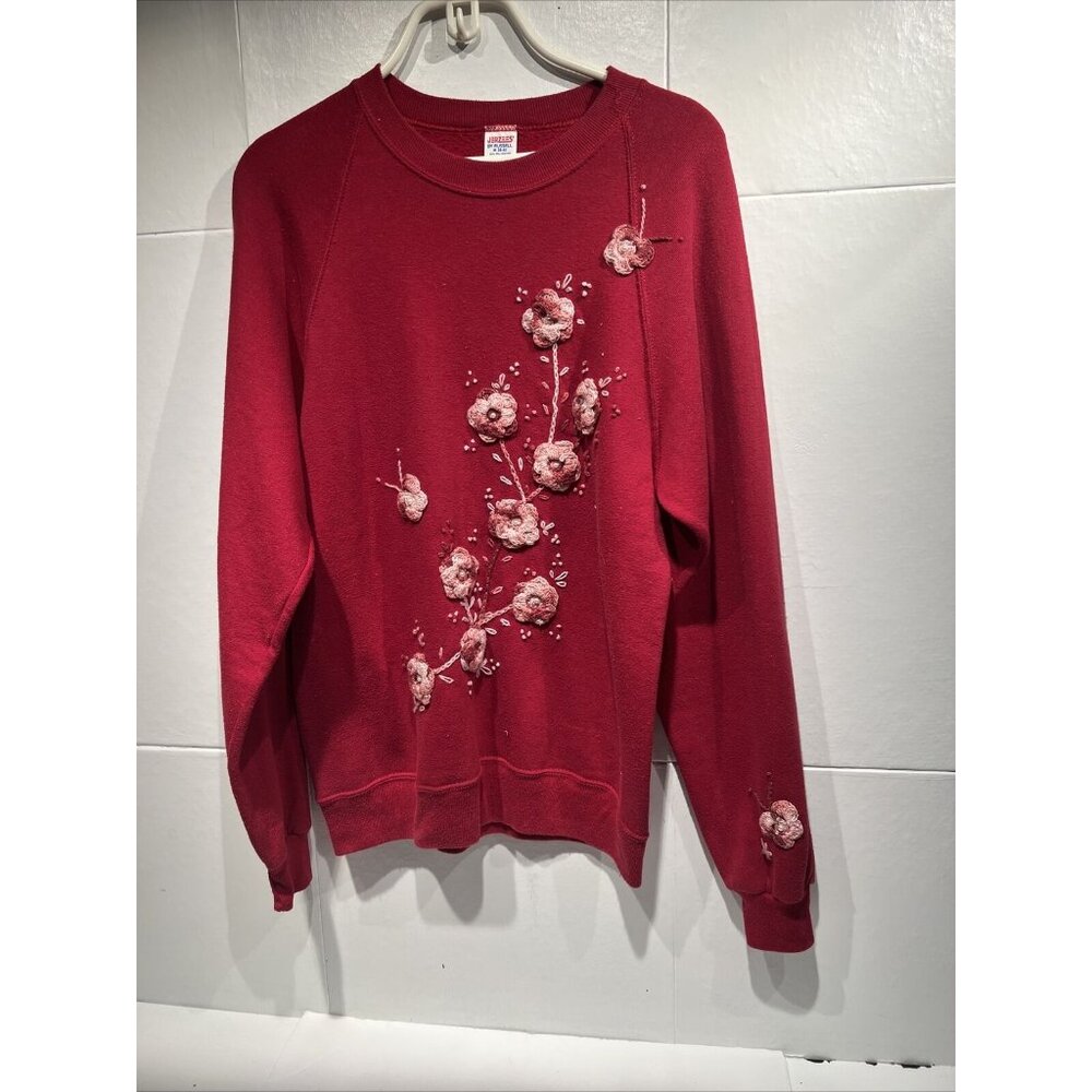VTG Jerzees By Russell Sweatshirt M Red Floral Grandma Cottage Core Flowers‎